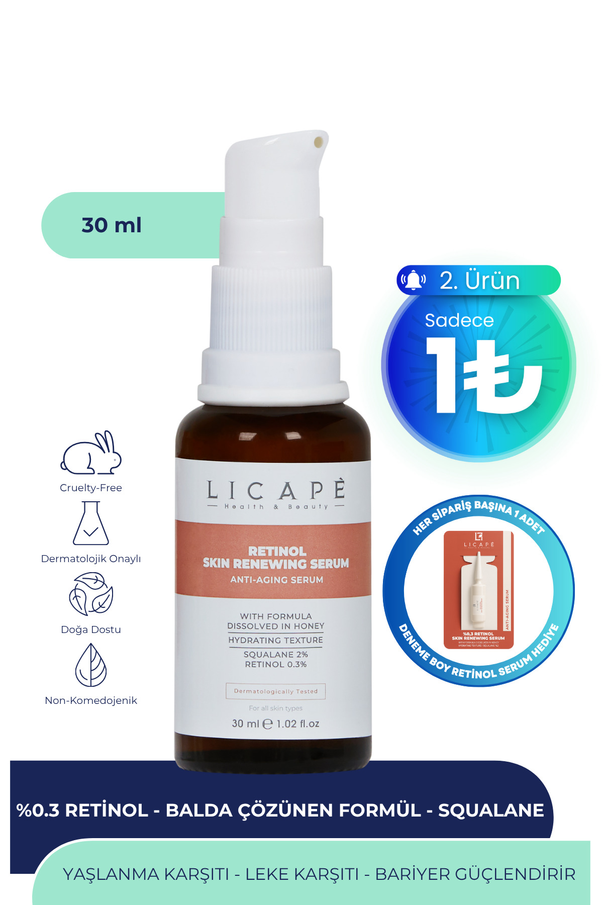 Licape Cilt Yaşlanması Karşıtı Aydınlatıcı %0.3 Retinol Serum 30ml
