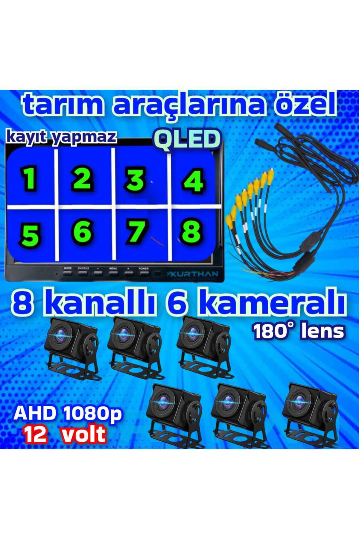 Twogo 6 ADET 1080 P AHD 180 DERECE BALIK GÖZÜ 10'' QLED 8 KANALLI MONİTÖR SETİ 12 V KAYITSIZ