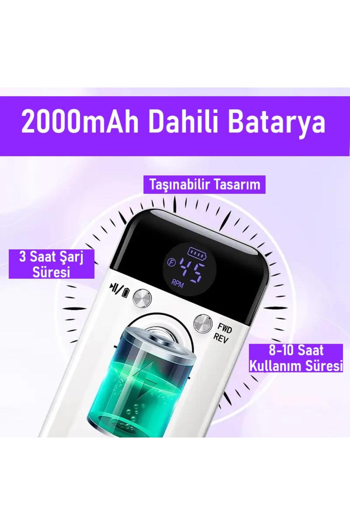 دستگاه فرز ناخن قابل شارژ حرفه ای ۴۵۰۰۰ دور در دقیقه، LCD، ۲۰۰۰ میلی آمپر ساعت، دستگاه مانیکور و پدیکور قابل حمل — دستگاه مانیکور V6 — تصویر 6 از 9