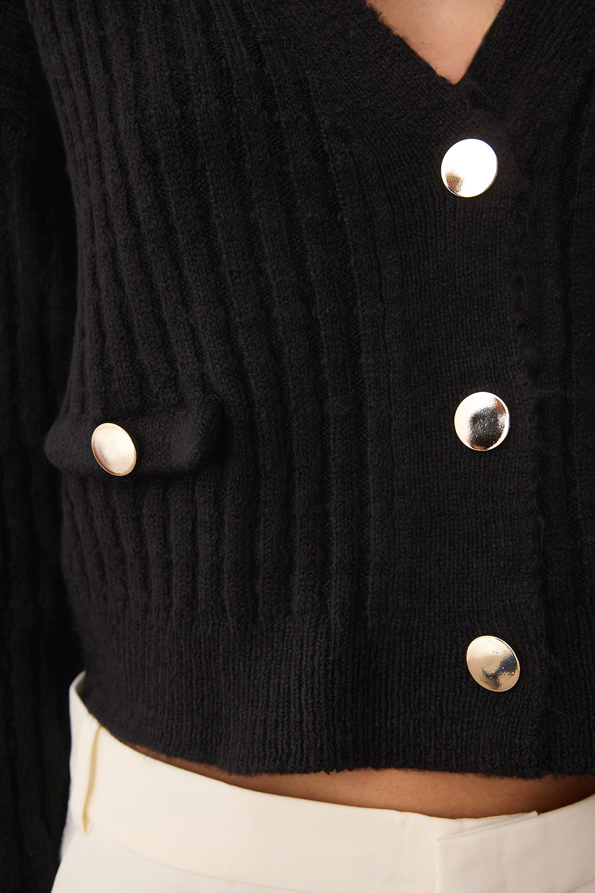 Trendyolmilla  Siyah*001 Yumuşak Dokulu Düz Triko Hırka TWOAW23HI00266 - Görsel 3