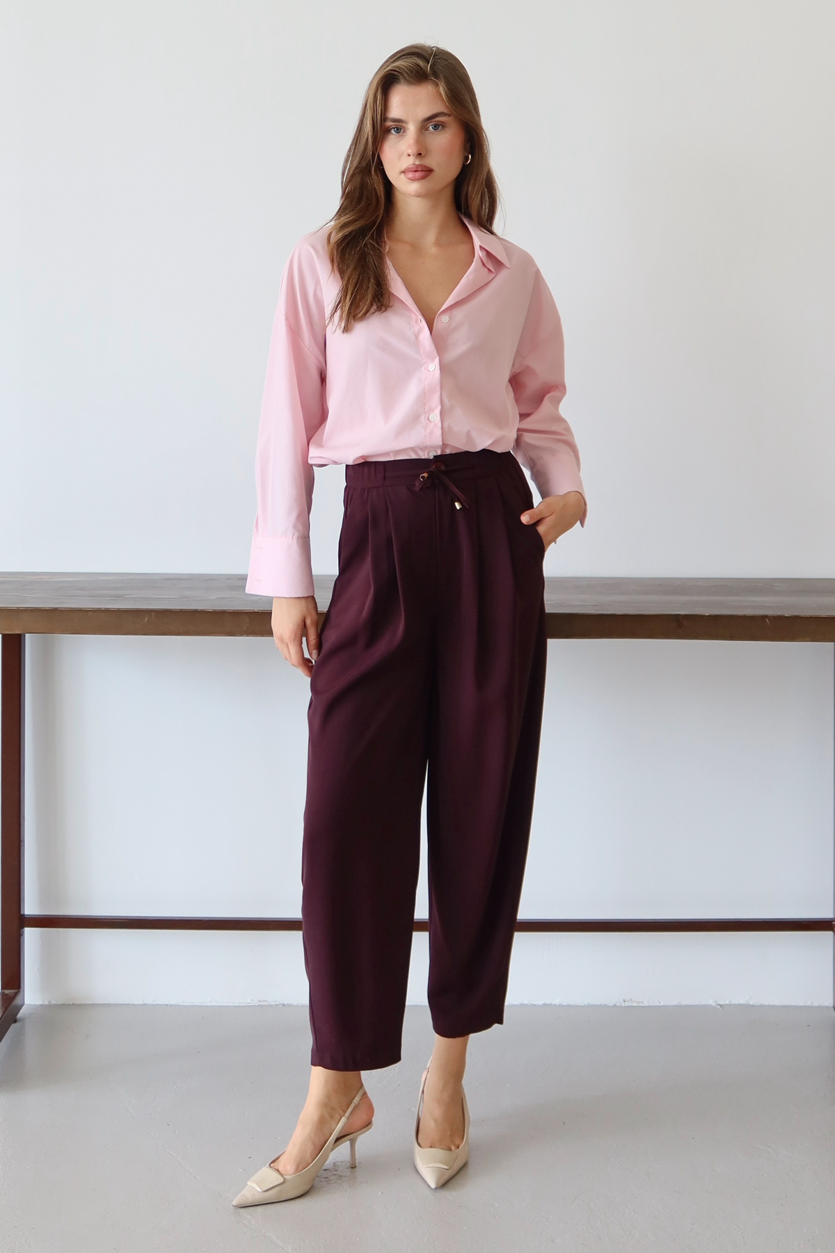 Trendyolmilla  Mürdüm Şalvar/Harem Bağcıklı Pantolon TWOSS25PL00126 - Görsel 5