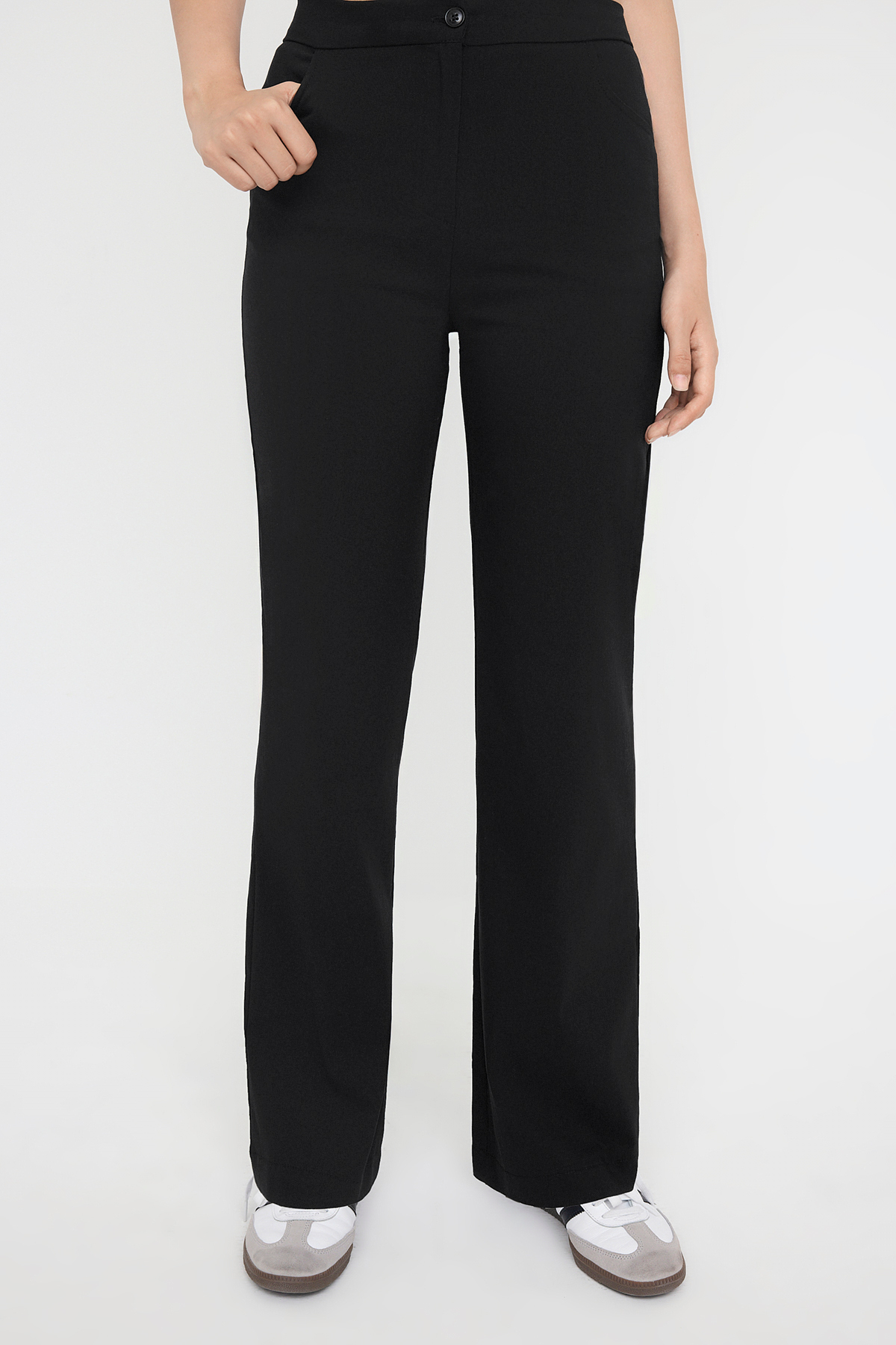 Trendyolmilla  Teen Siyah Fitted Likralı Esnek Wide Leg/Geniş Paça Pantolon TWOAW26PL00009 - Görsel 2