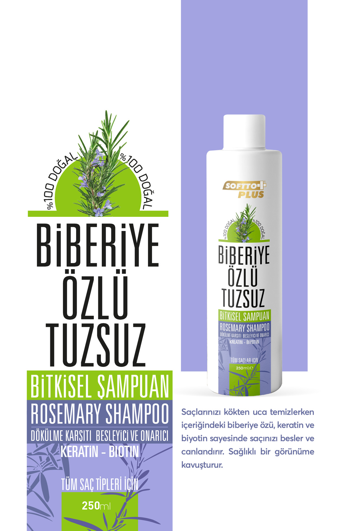 Biberiye Şampuanı Dökülme Karşıtı Ve Hızlı Uzamaya Yardımcı Keratin, Biotin 250 ml