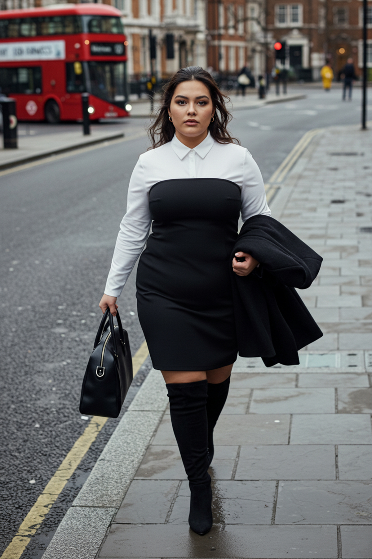 Trendyol Curve Schwarz-weißes, figurbetontes, trägerloses Finike-Mini-Hemdkle...