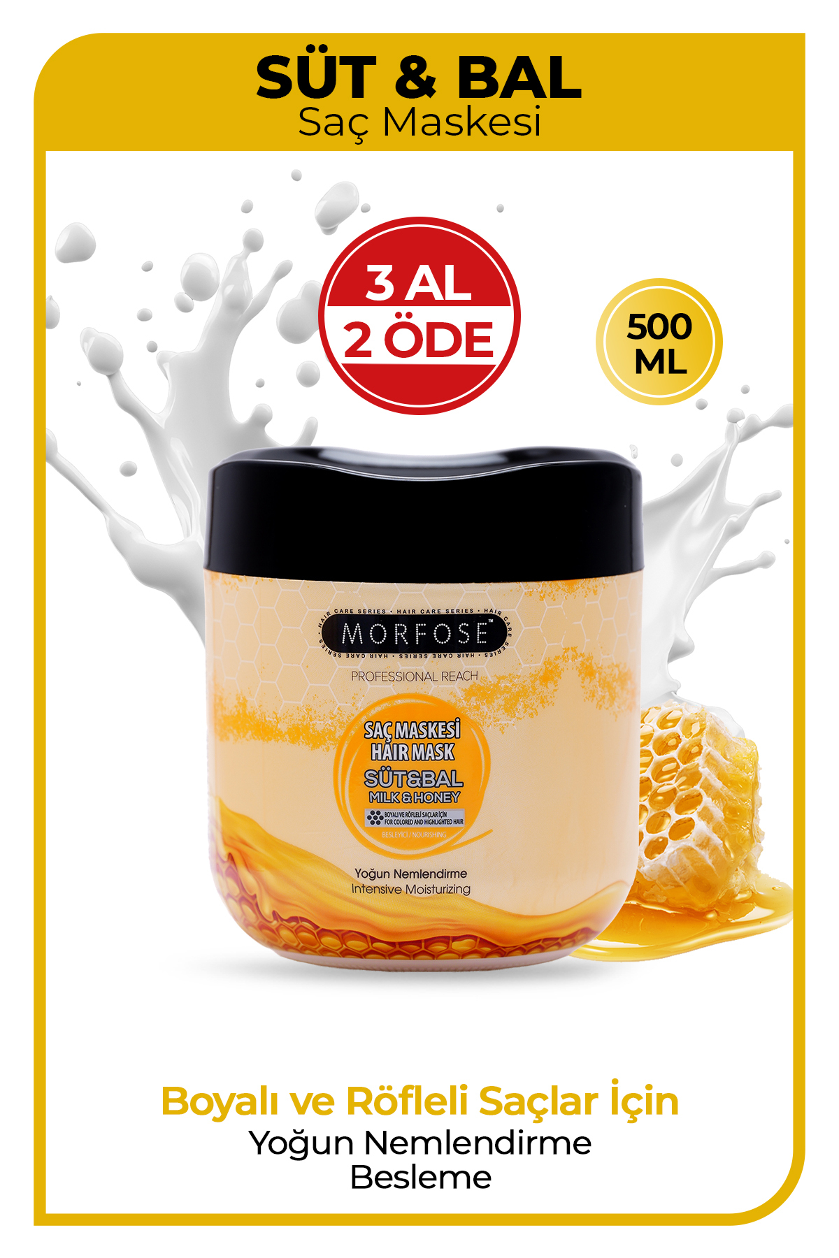 Morfose Süt & Bal Saç Maskesi 500 ml - Yoğun Nemlendirme, Besleme