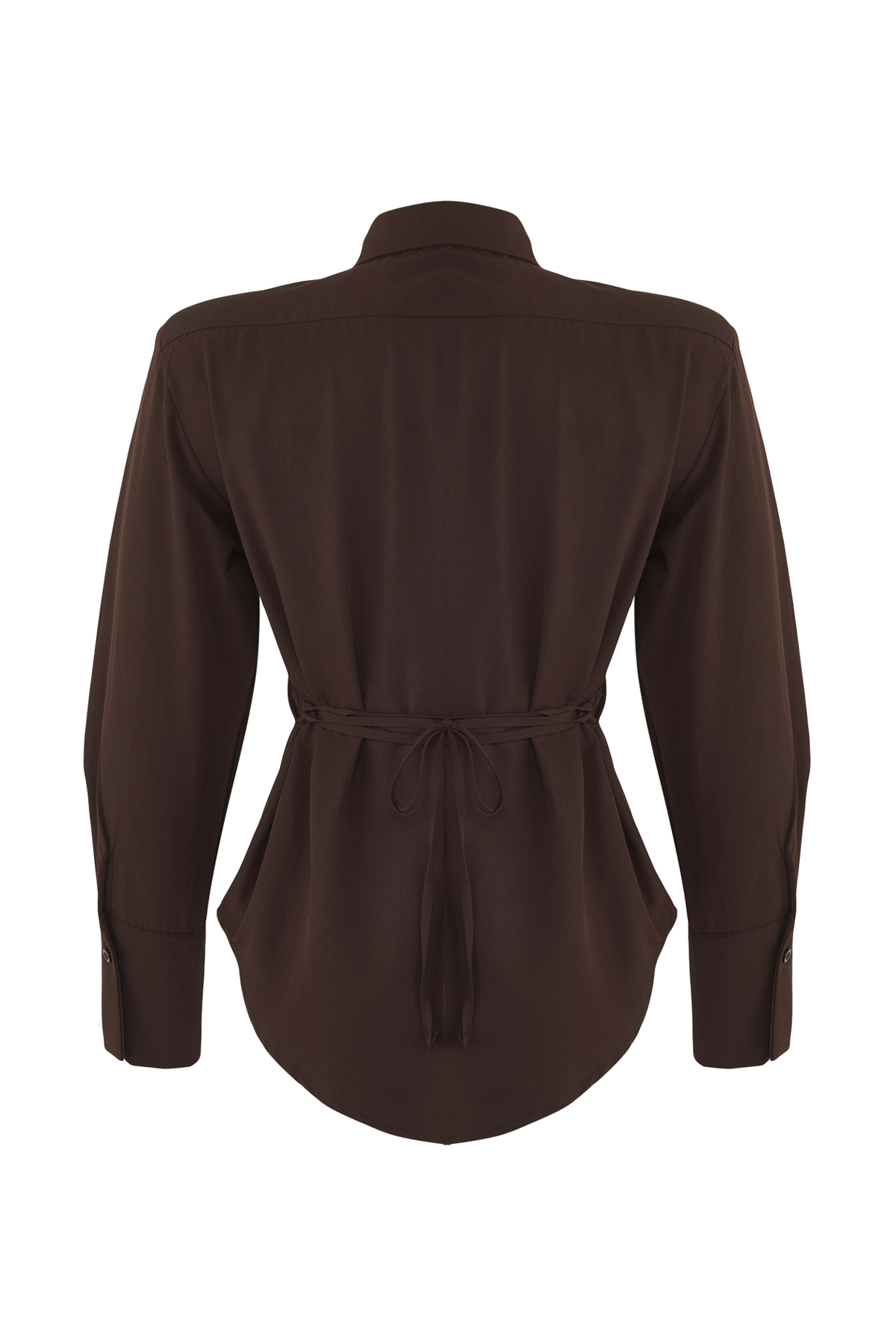 Trendyolmilla  Kahverengi Limited Edition Kravat Detaylı Fitted Gömlek TWOAW26GO00047 - Görsel 7