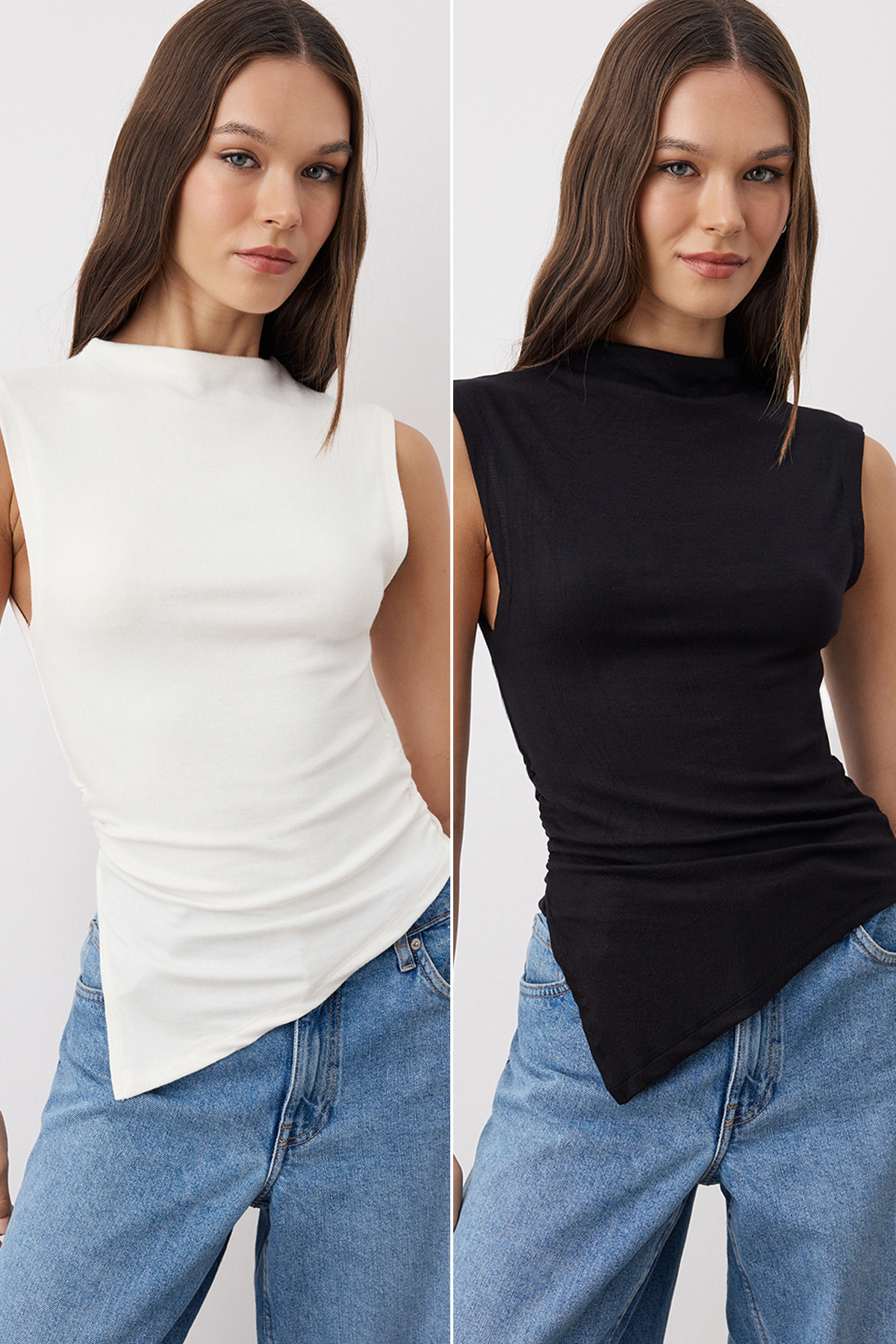 Trendyol Collection Schwarz-Ecru 2er-Pack Fitted/Vücut formende asymmetrische...