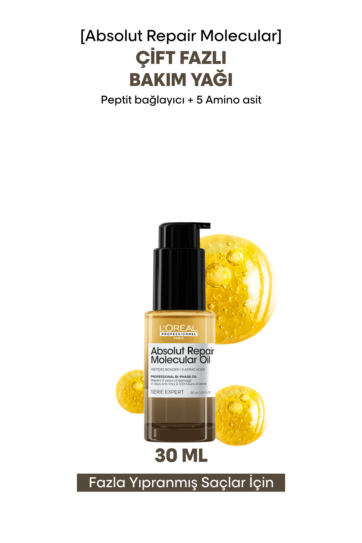 L'oreal Professionnel Absolut Repair Molecular Çift Fazlı Profesyonel Saç Bakım Yağı 30 ml