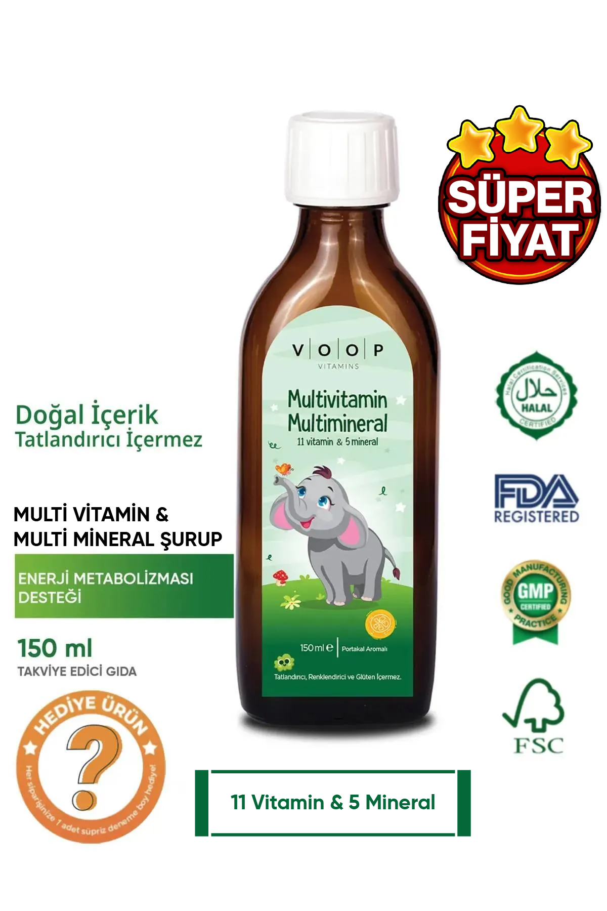 VOOP Multivitamin Multimineral Portakal Aromalı Şurup 150 ml | 11 Vitamin & 5 Mineral