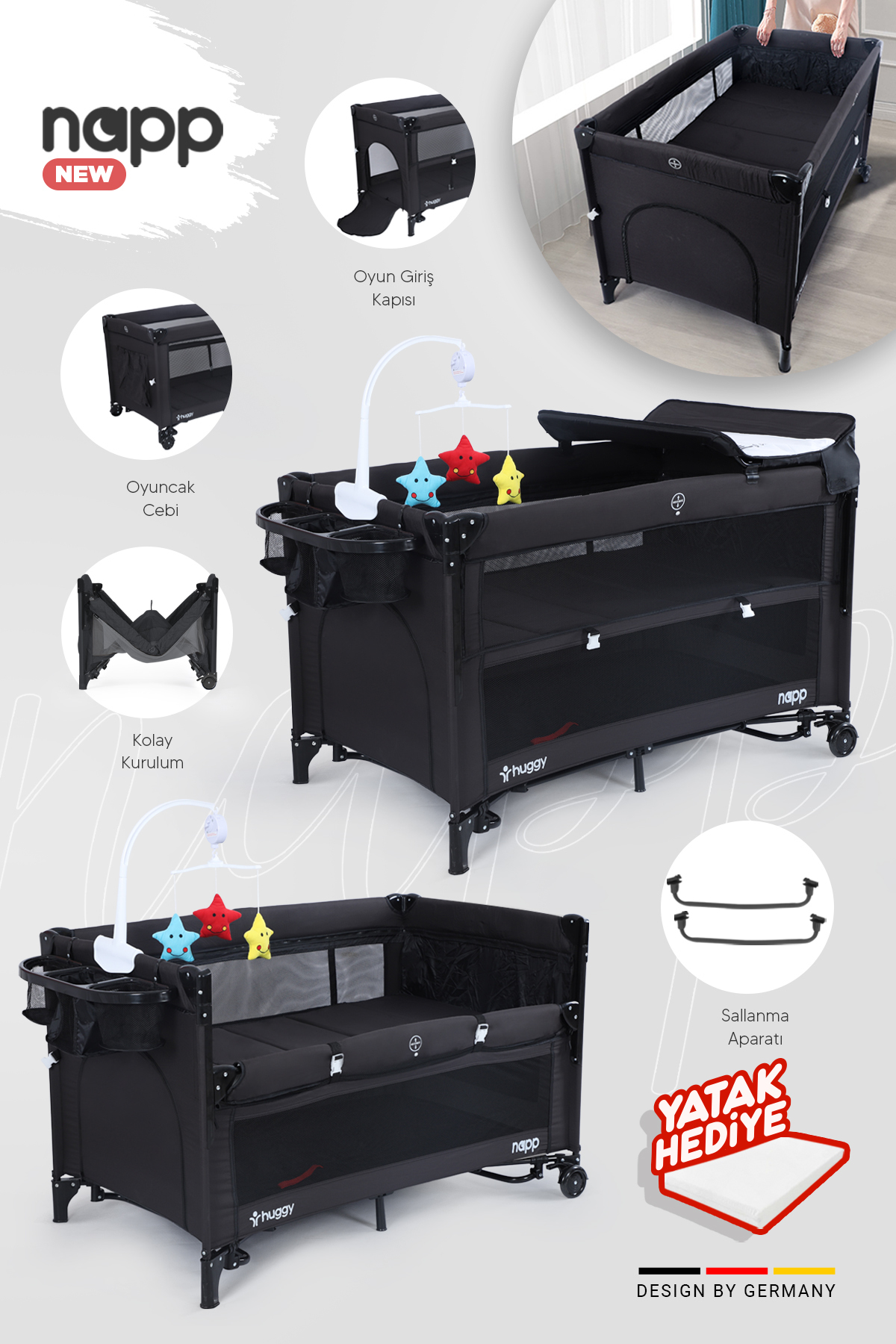 Huggy Napp 6 In 1 Anne Yani Park Yatak Oyun Parkı ve Yatak 70X120 XL