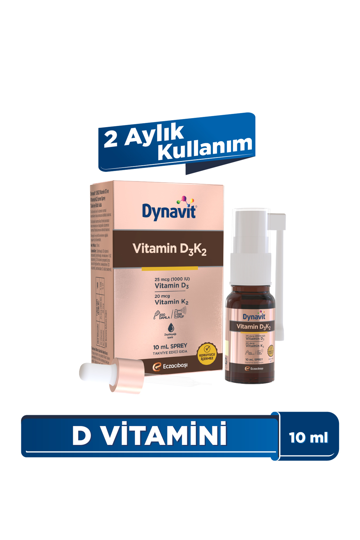 Dynavit Vitamin D3 1000IU & 20mcg K2 Vitamini 10 mL Sprey - Kas & Kemik & Bağışıklık – D3, K2 Vitamini