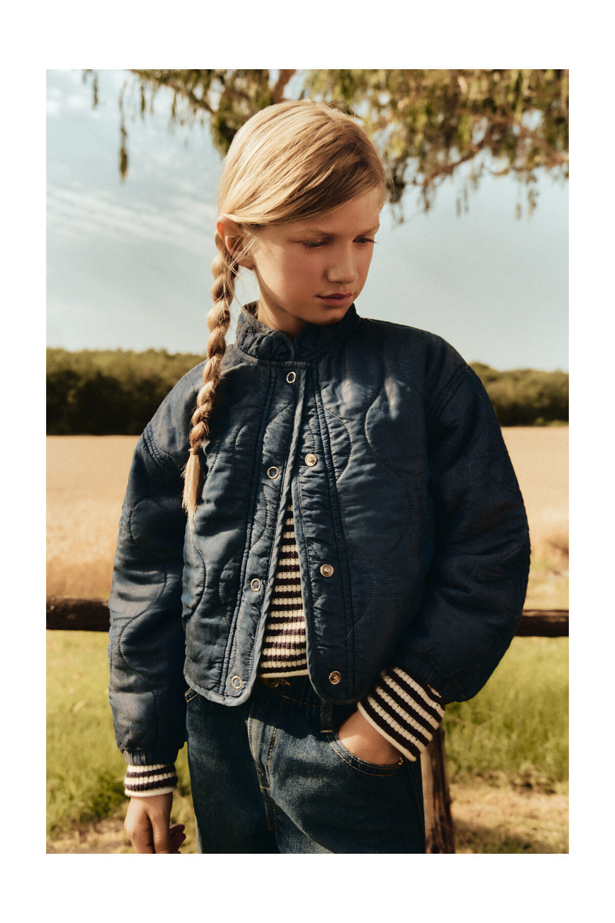 LEFTIES Dziecięca kurtka bomberka z denimu z wyściółką