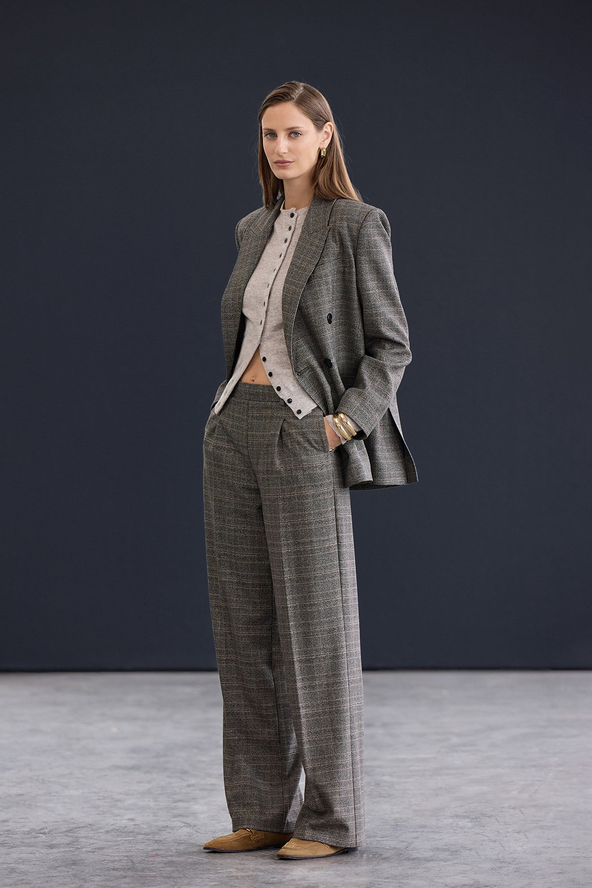 Trendyol Collection Trendyol Studio Braune karierte/quadrierte gewebte Hose m...