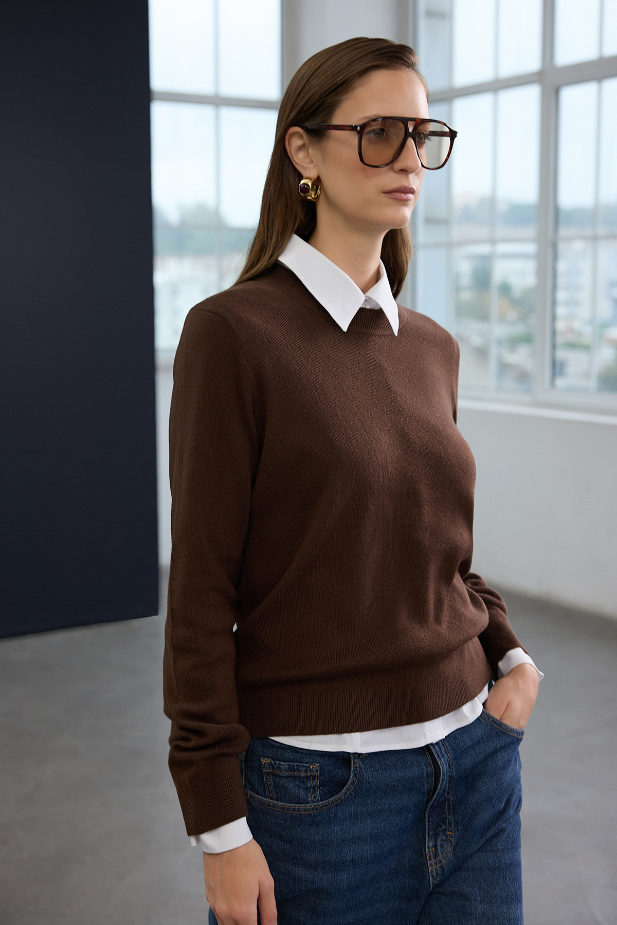 Trendyolmilla  Trendyol Studio Kahverengi Yünlü Bisiklet Yaka Yumuşak Dokulu Triko Kazak TWOAW26KZ00250