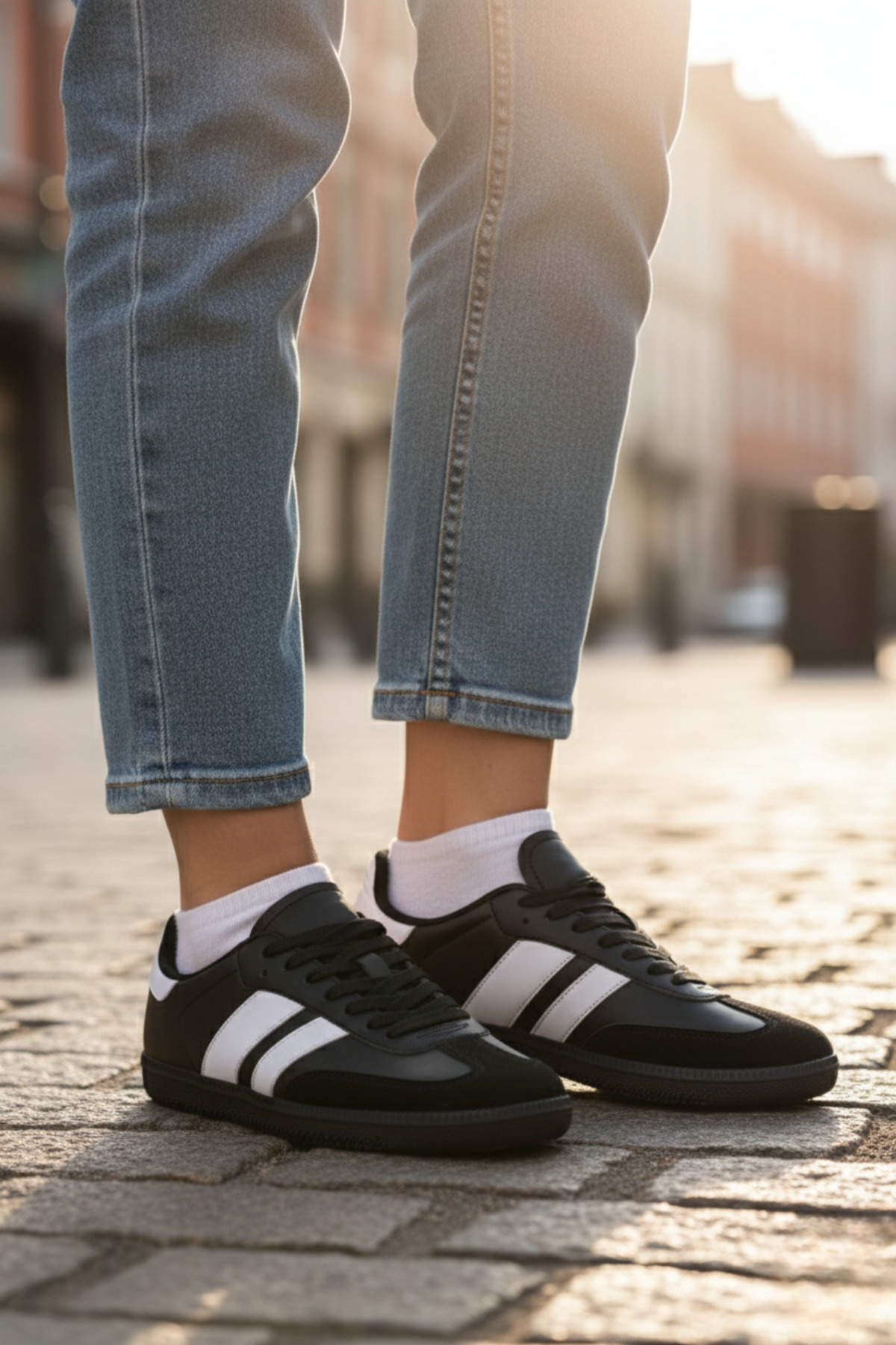 DGN Kadın Bağcıklı Yanları Beyaz Çizgili Desenli Günlük Rahat Sneaker Spor Ayakkabı Siyah