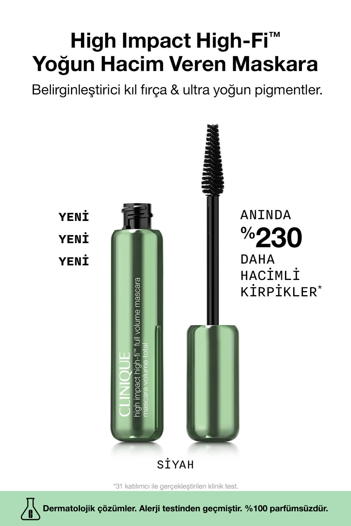 Clinique High Impact™ High-Fi™ Yoğun Hacim Veren Maskara - Ultra Siyah 10ml | Hindistan Cevizi, Argan Yağı