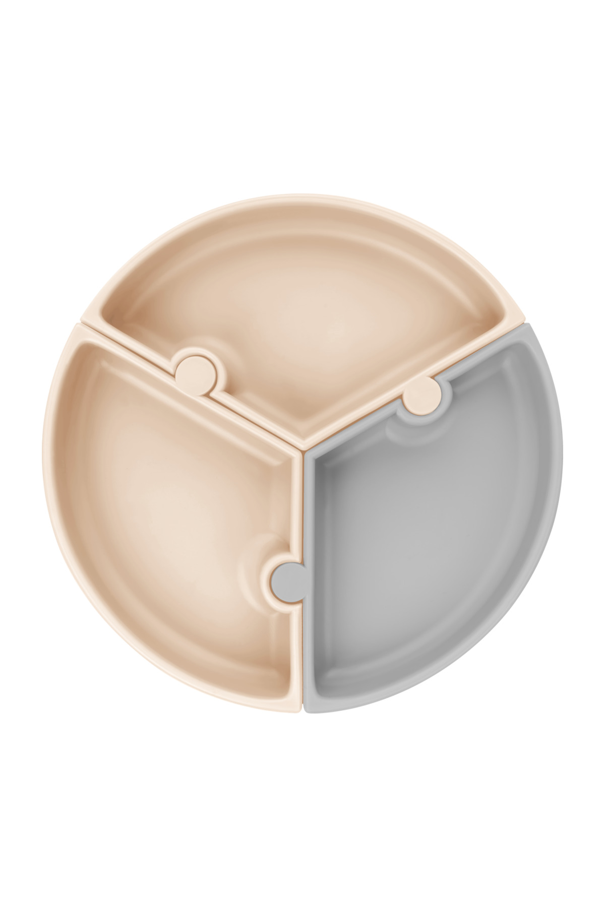 OiOi Puzzle Vakum Tabanlı Silikon Tabak - Bubble Beige/Powder Grey