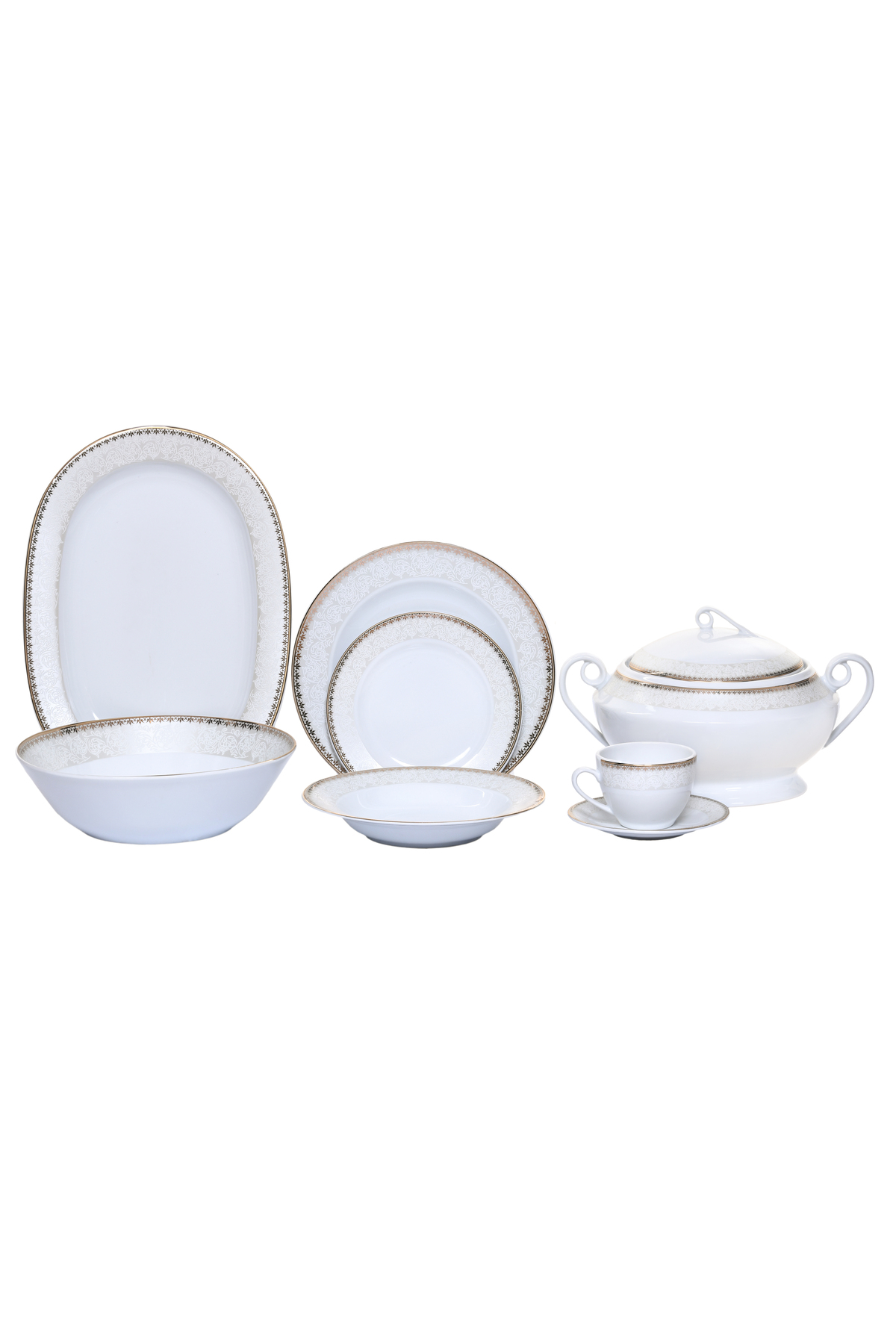 Dinova 34 darabos Mahana porcelán készlet, aranyozott szélekkel – tányérok, c...