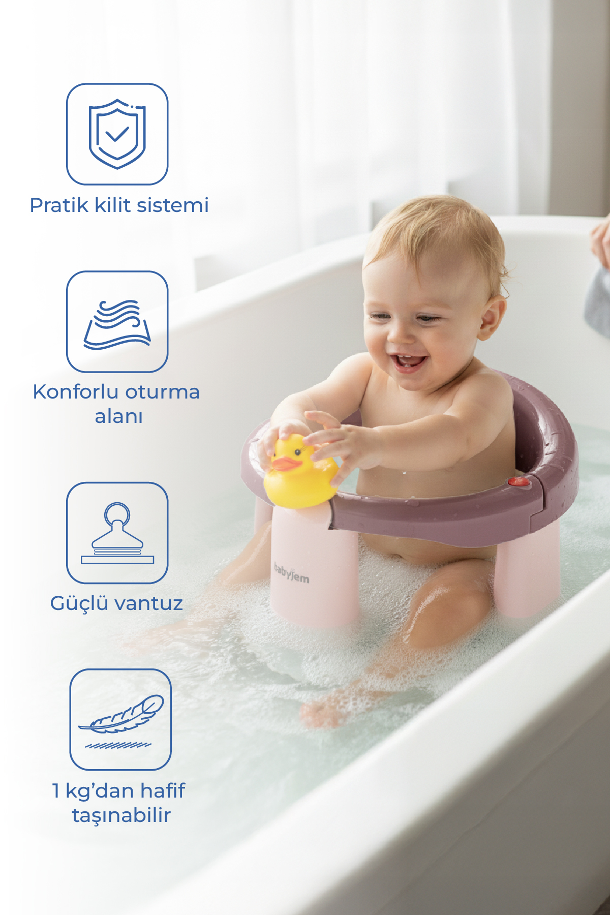 Babyjem Önden Açılır Banyo & Mama Oturağı Mürdümm