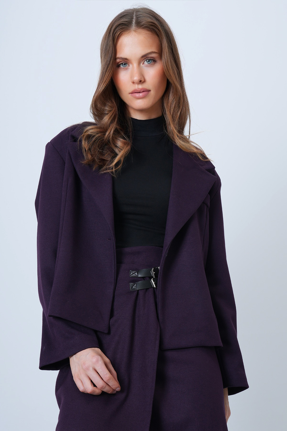 Trend Alaçatı Stili  Kadın Mürdüm Fleto Cepli İçi Astarlı Oversize Vatkalı Ceket ALC-X14556 - Görsel 4