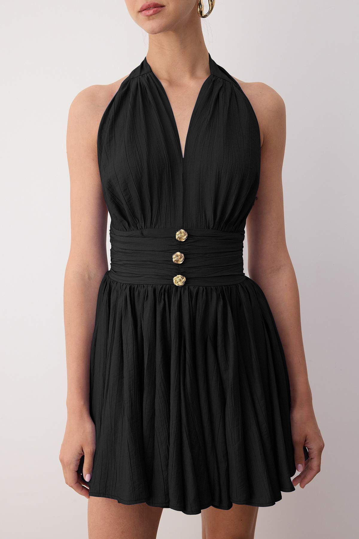 Trendyolmilla  Siyah Belden Açılan/Skater Düşme Detaylı Şifon Kısa/Mini Elbise TPRSS25EL00319 - Görsel 3