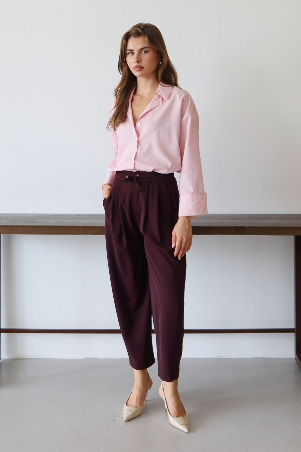 Trendyolmilla  Mürdüm Şalvar/Harem Bağcıklı Pantolon TWOSS25PL00126 - Görsel 6