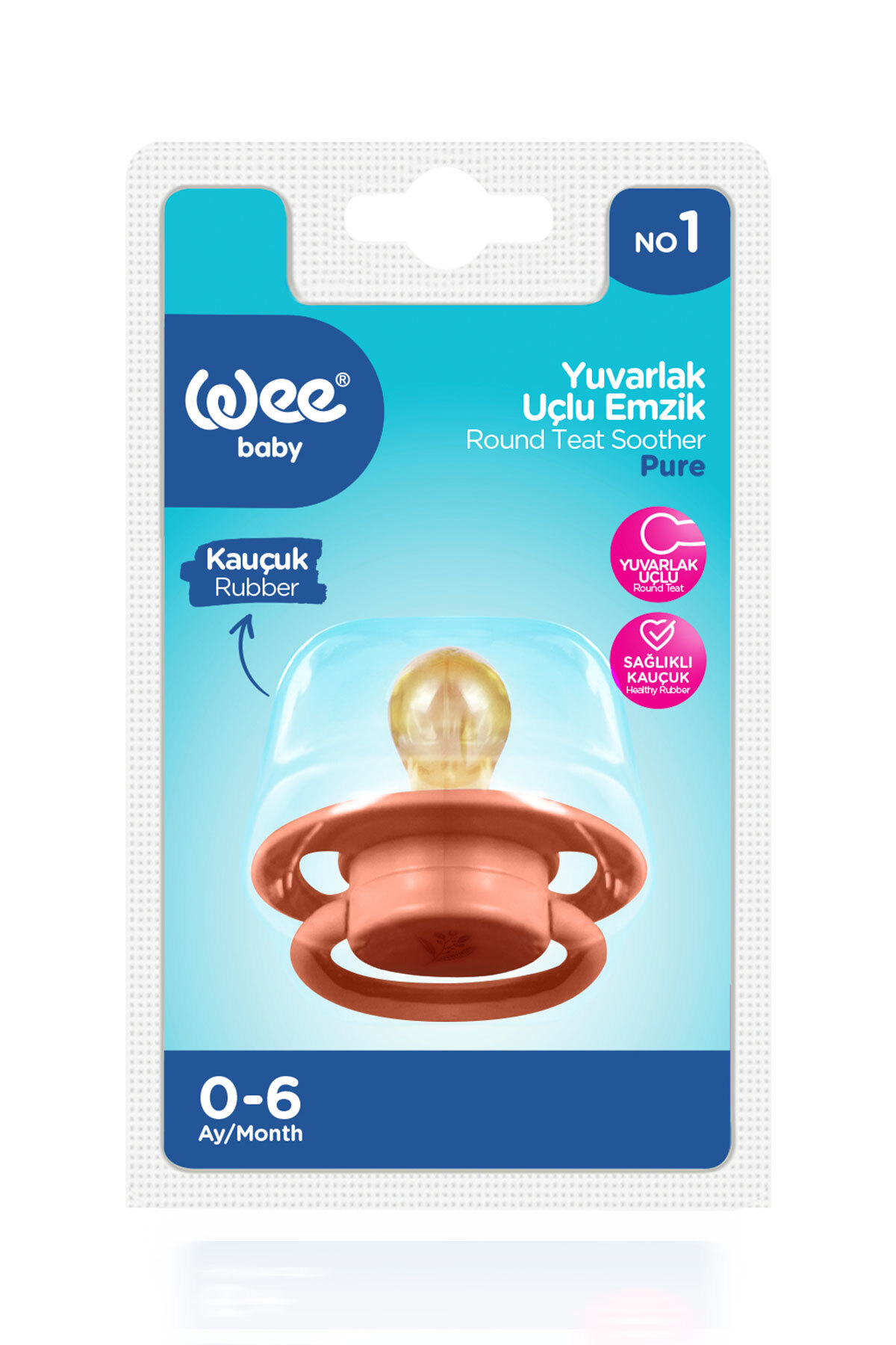 Wee Baby Pure Yuvarlak Uçlu Kauçuk Emzik No:1 Somon 0-6 Ay fotoğrafı 4 (önizleme)