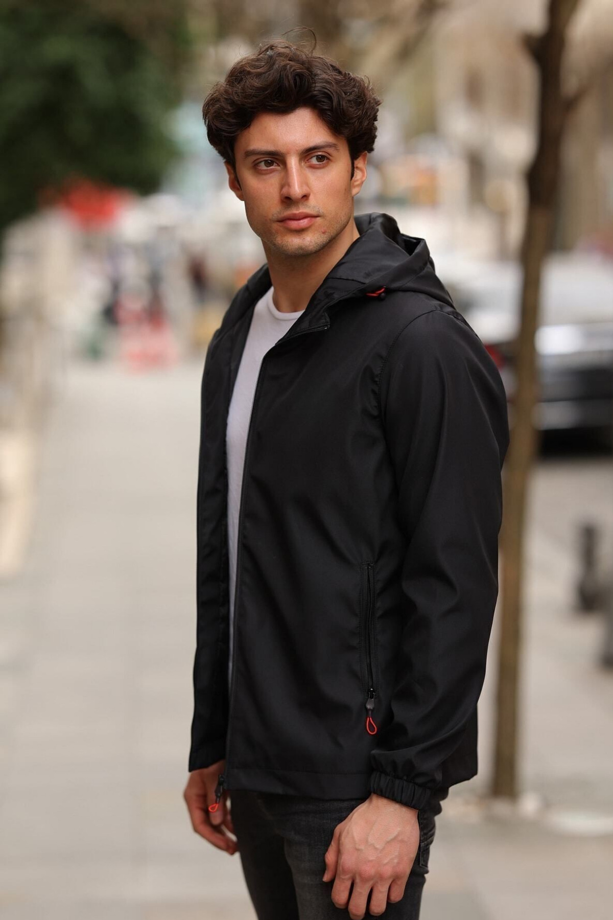 RİVERCLUP  Erkek Siyah Astarlı Kapüşonlu Cepli Yağmurluk - Rüzgarlık Ceket - Görsel 5