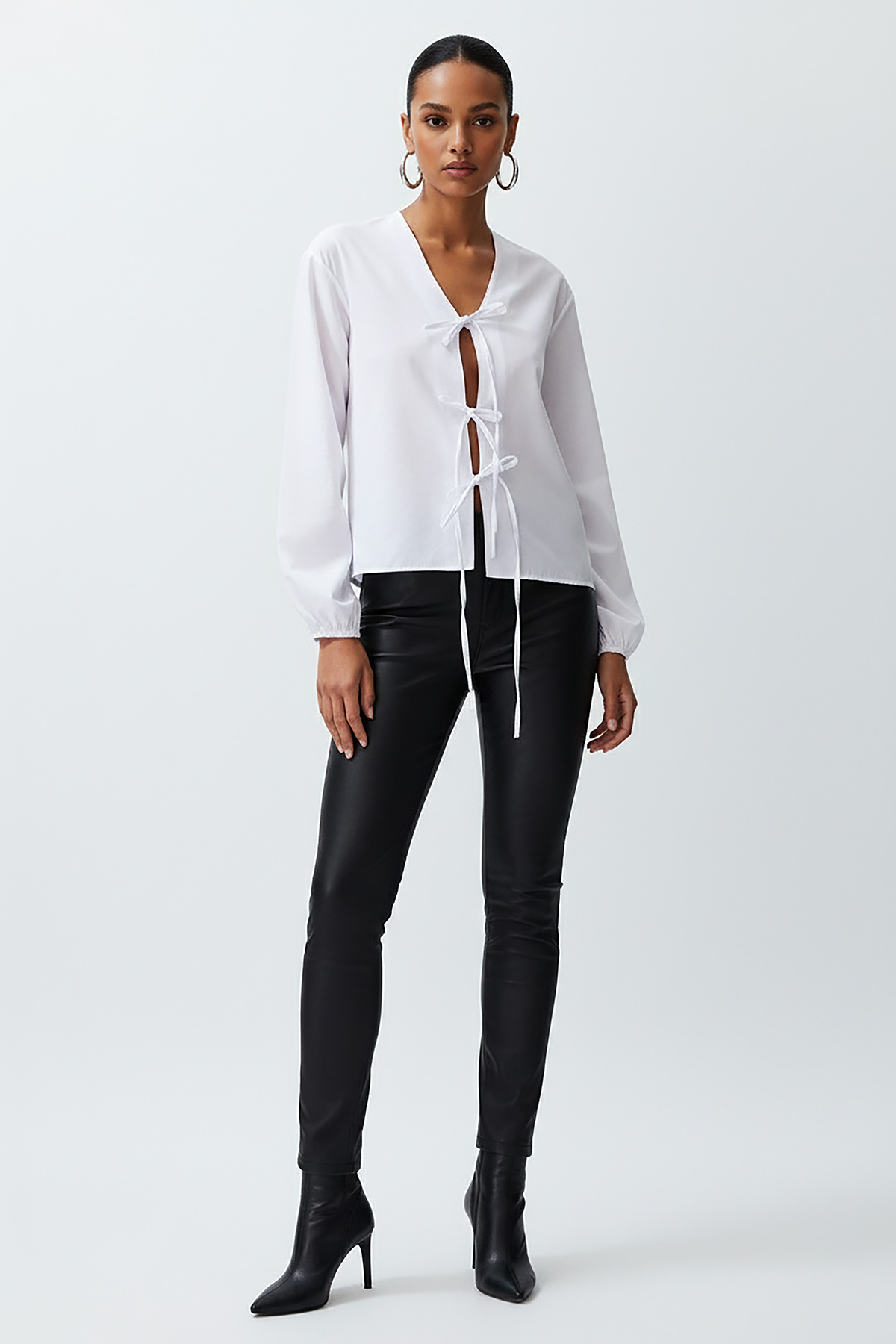 Trendyolmilla  Beyaz Önden Bağlamalı Dokuma Gömlek TEDSS24GO00001 - Görsel 6