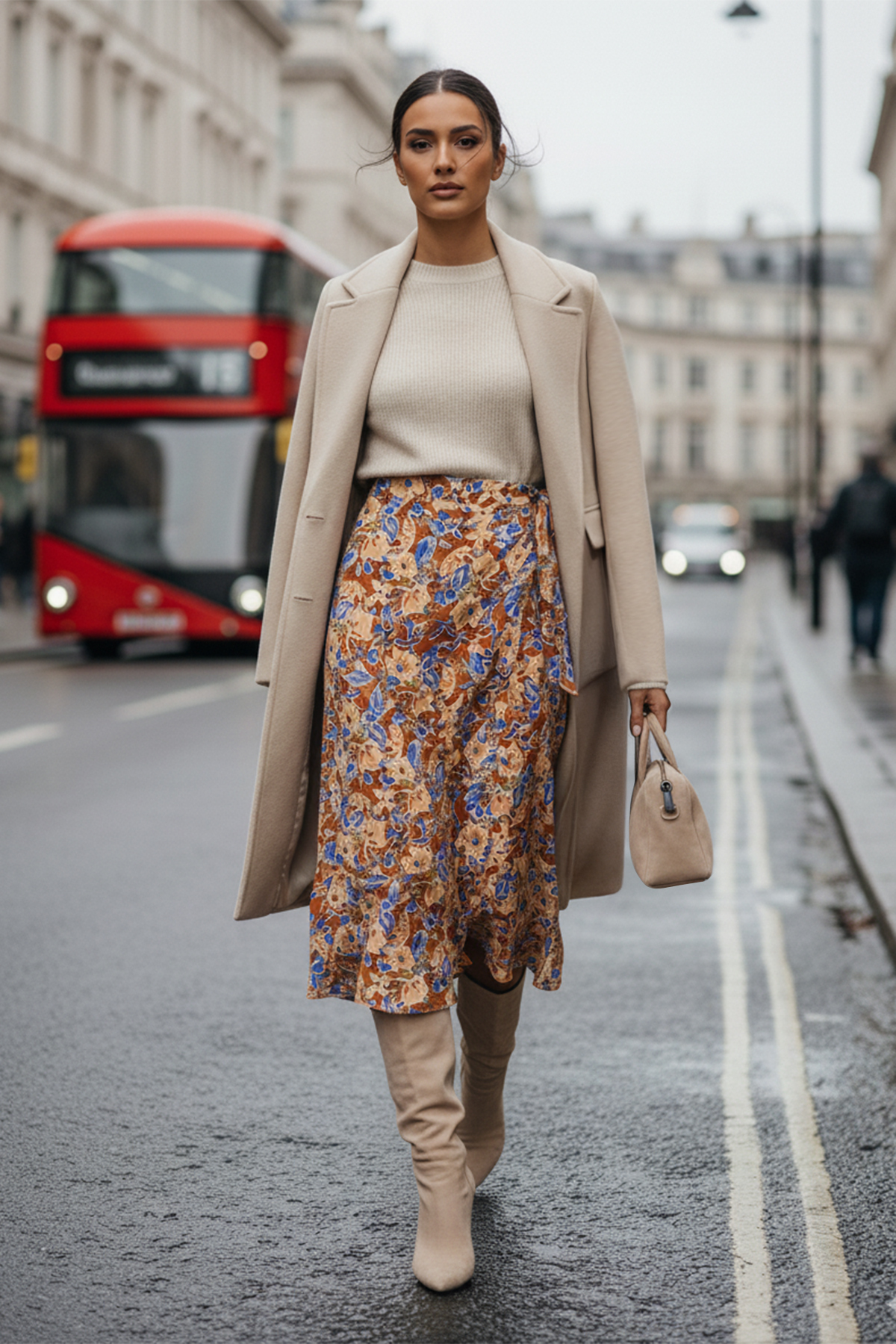 Trendyolmilla  More Sustainable Çok Renkli Çiçek Desenli Viskon Kumaşlı Midi Dokuma Etek TWOSS23ET00294