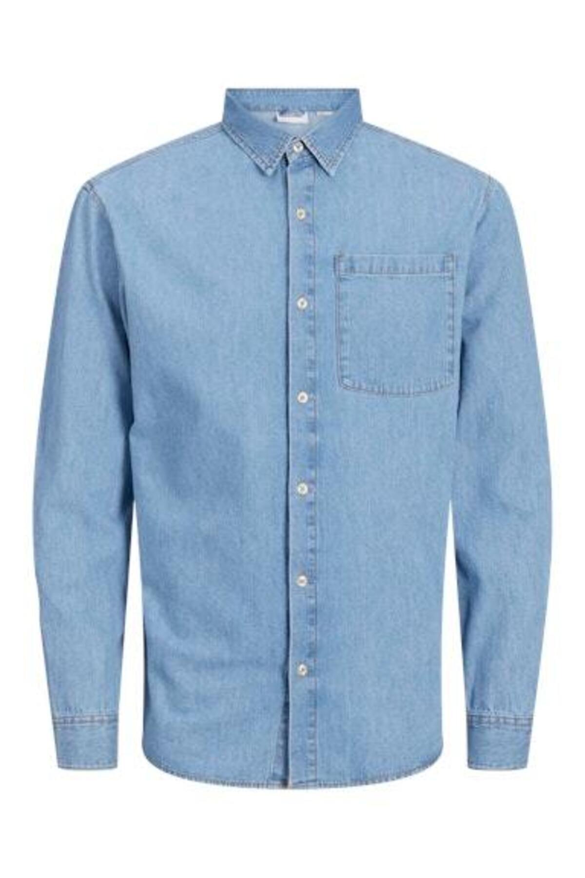 پیراهن جک اند جونز مردانه جین آبی  راسته Regular/رگولار    Çarpraz Bağlama کژوال/روزمره | Jack & Jones 12270005 TR - تصویر 7
