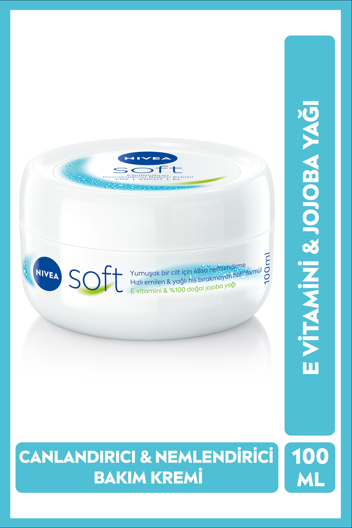 NIVEA Soft Nemlendirici Bakım Kremi 100 ml,E Vitamini,Jojoba Yağı,Yüz,Vücut,El,Yumuşak Cilt