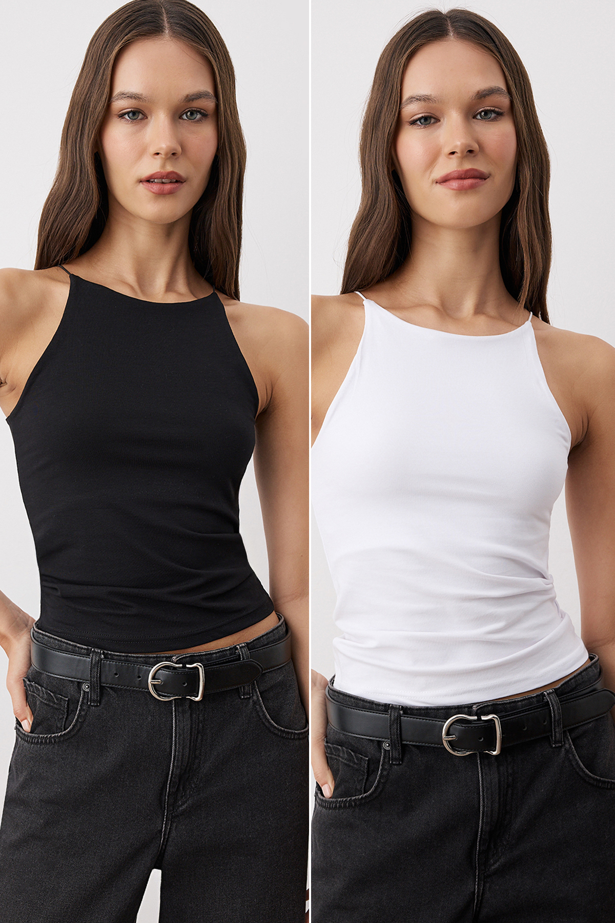 Trendyol Collection Schwarz-weißes 2er-Pack kurzes, eng anliegendes, flexible...