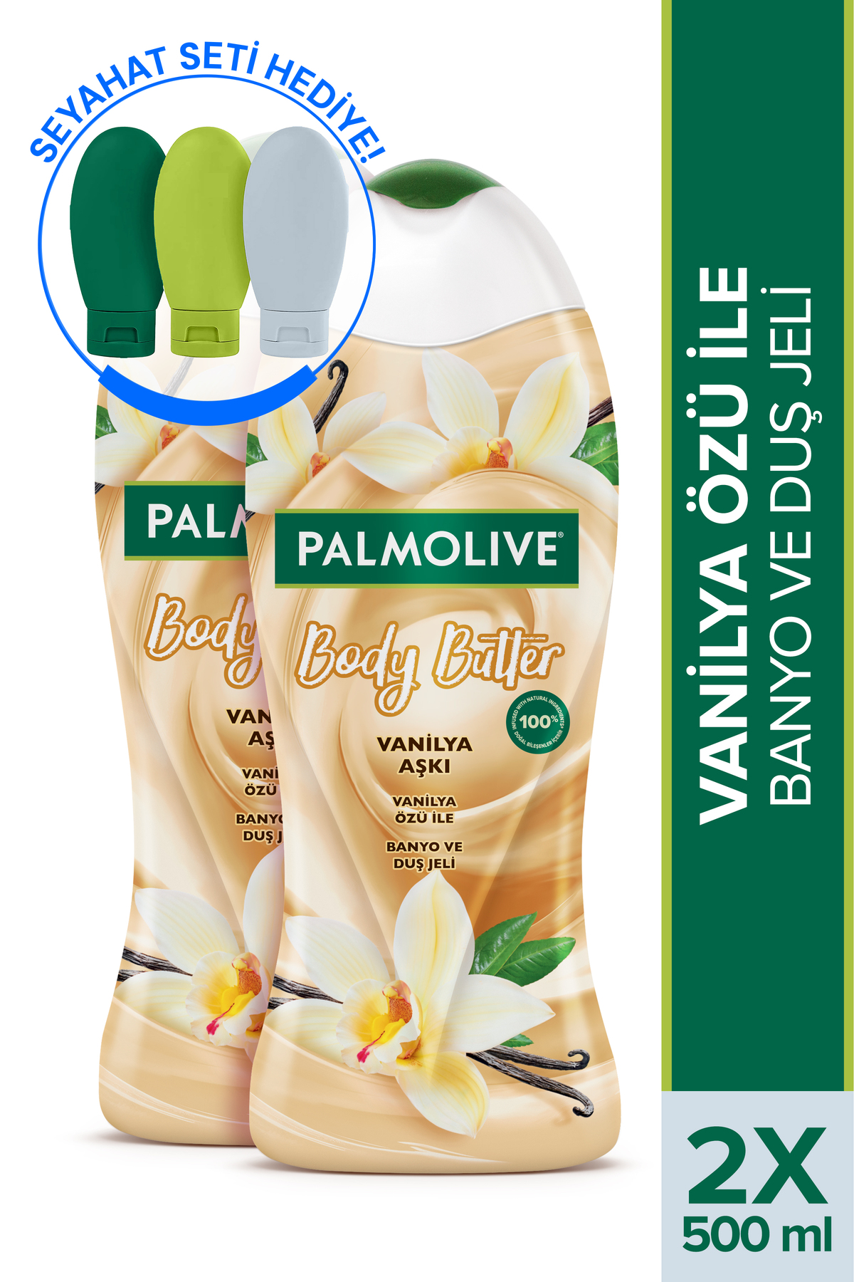 Palmolive Body Butter Vanilya Aşkı Banyo ve Duş Jeli 500 ml x 2 Adet + Seyahat Kiti Hediye