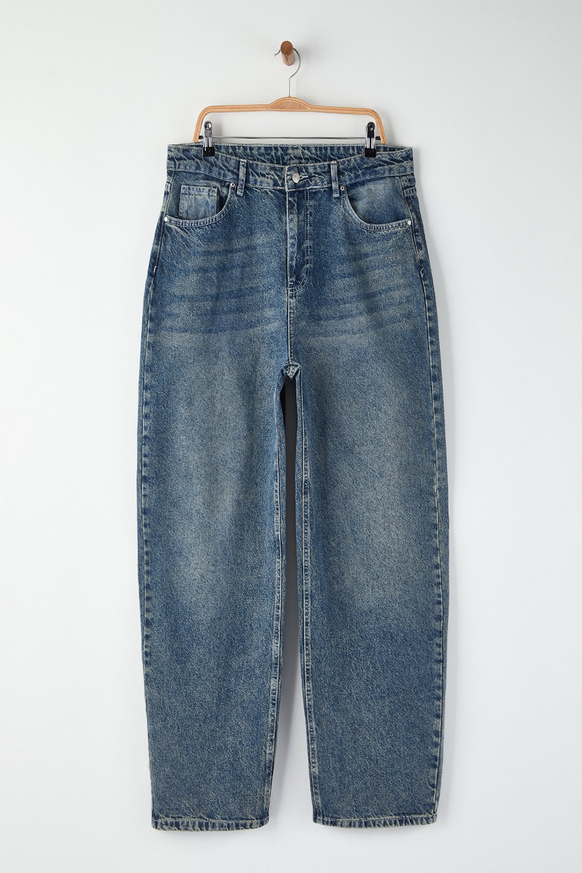 Trendyolmilla  Mavi Yüksek Bel Barrel Baggy %100 Pamuk Non-Stretch Büyük Beden Jeans TBBAW26CJ00043 - Görsel 5