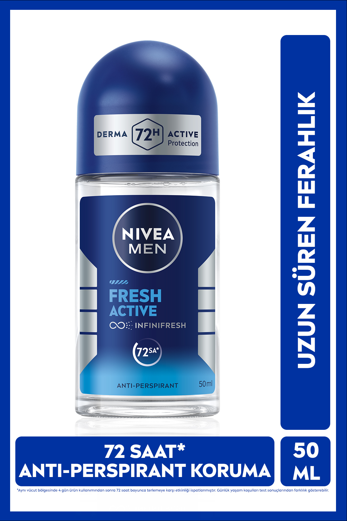 NIVEA MEN Erkek Roll-on Deodorant Fresh Active 50ml,Terlemeye Karşı 72 Saat Anti Perspirant,Okyanus Özleri