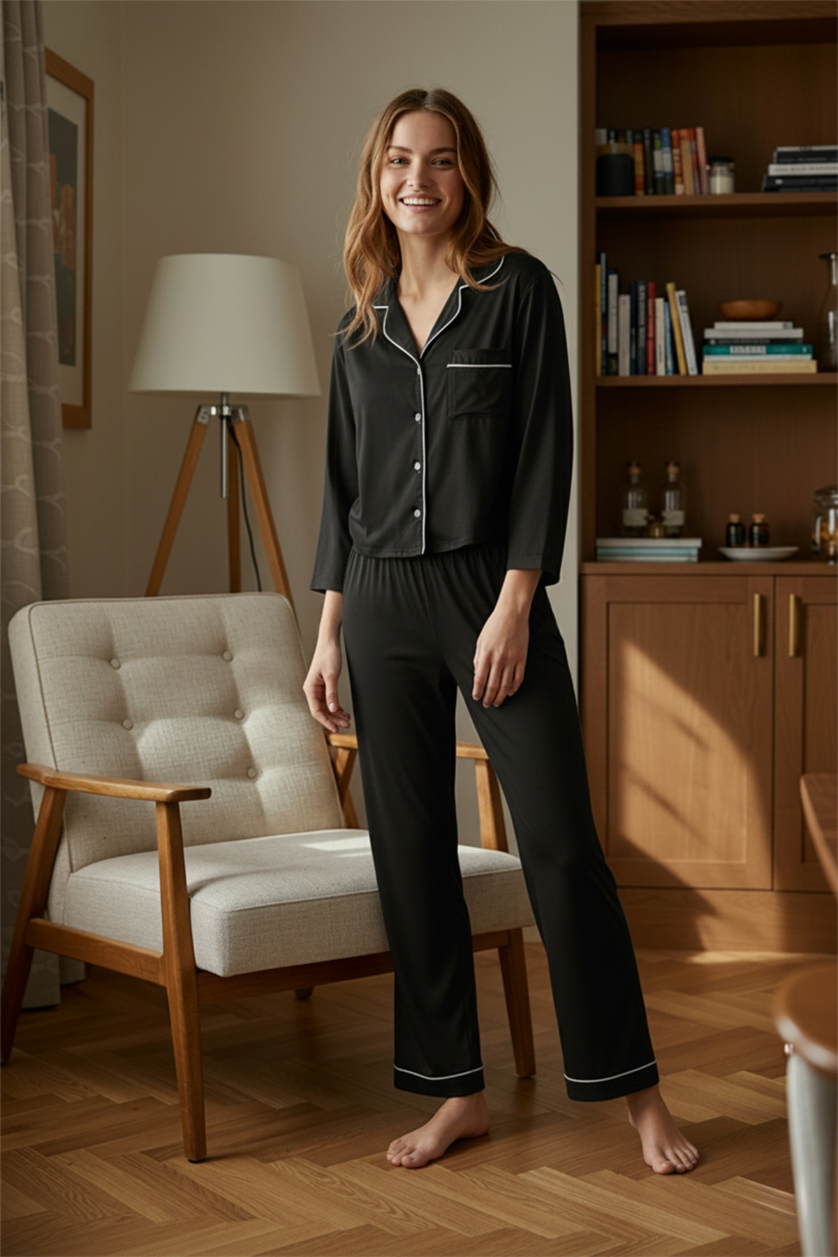 Trendyol Collection Чорний віскозний тканий піжамний комплект THMAW21PT0292