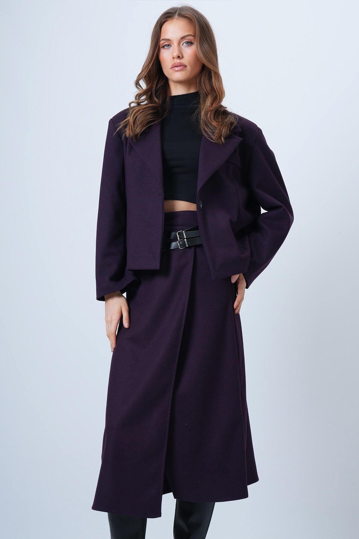 Trend Alaçatı Stili  Kadın Mürdüm Fleto Cepli İçi Astarlı Oversize Vatkalı Ceket ALC-X14556 - Görsel 6