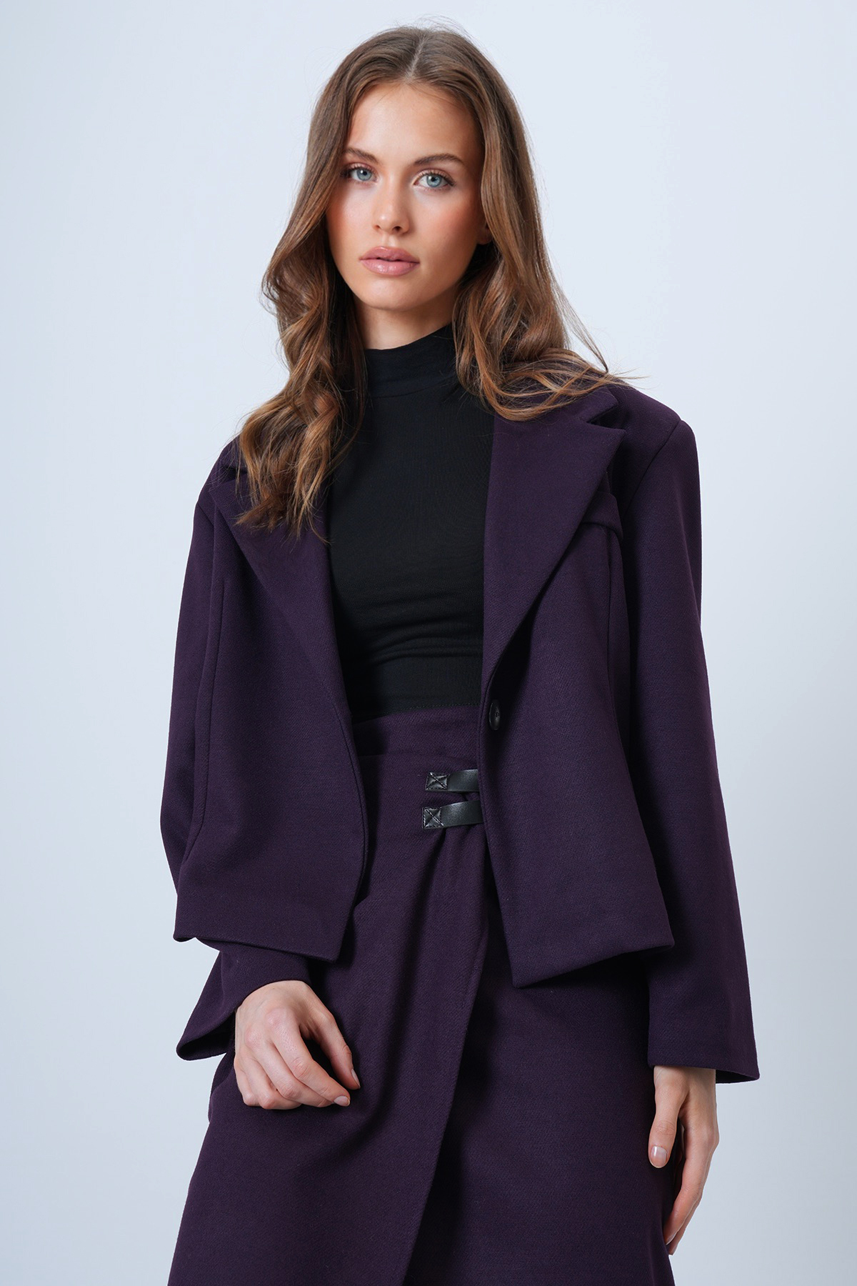 Trend Alaçatı Stili  Kadın Mürdüm Fleto Cepli İçi Astarlı Oversize Vatkalı Ceket ALC-X14556 - Görsel 2