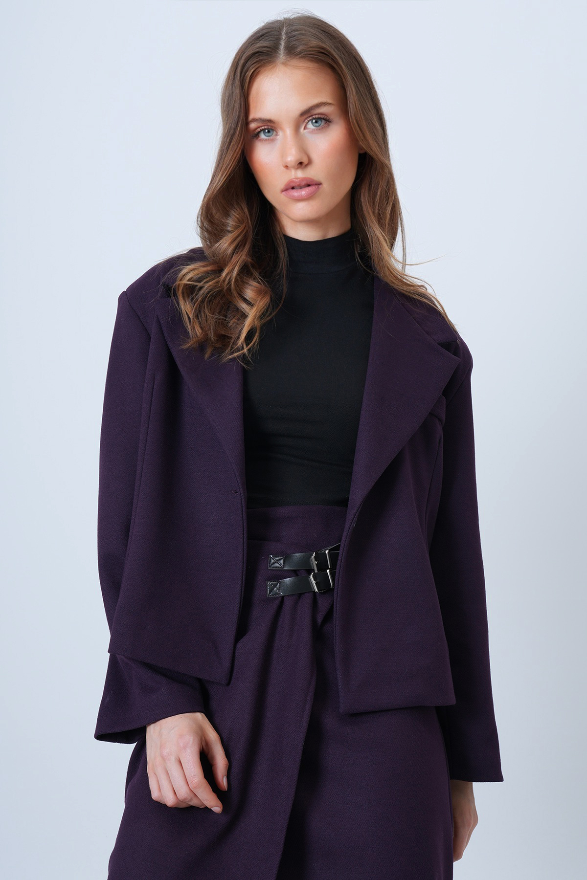 Trend Alaçatı Stili  Kadın Mürdüm Fleto Cepli İçi Astarlı Oversize Vatkalı Ceket ALC-X14556 - Görsel 3