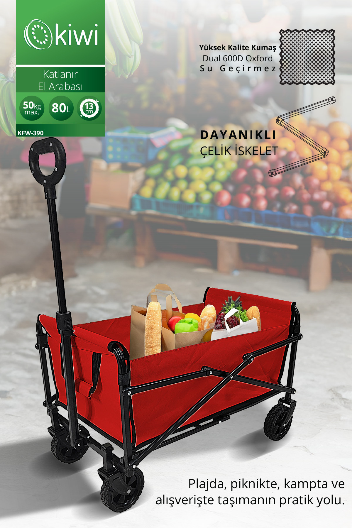 Kfw-390 Foldable Camping,Picnic,Beach, Market, Grocery Trolley