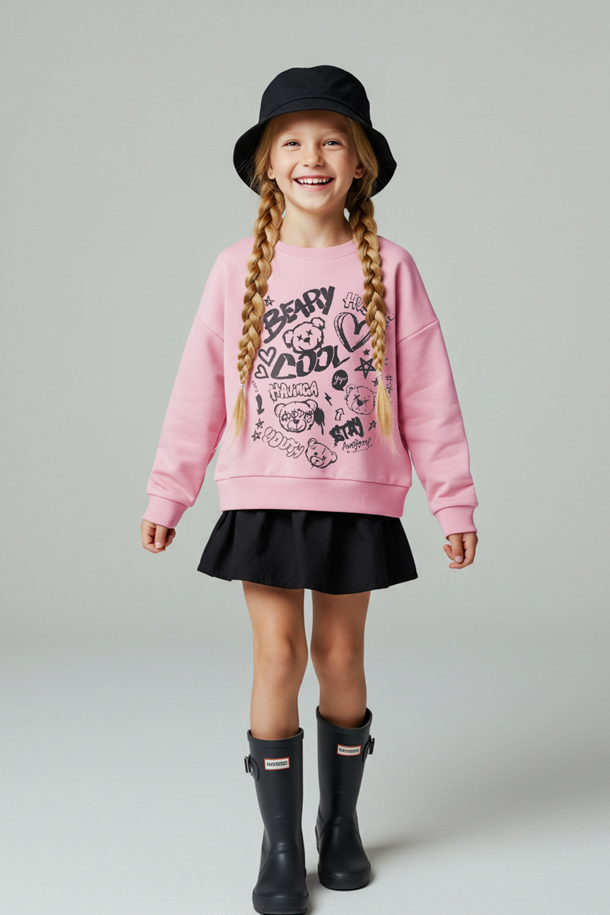 Trendyolmilla  Açık Pembe Pamuklu Slogan Baskılı Bisiklet Yaka Oversize Örme Kız Çocuk Sweatshirt TKDAW26SW00036