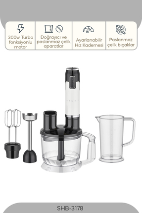Sinbo Shb-3178 Çok Fonksiyonlu El Blender Seti Beyaz