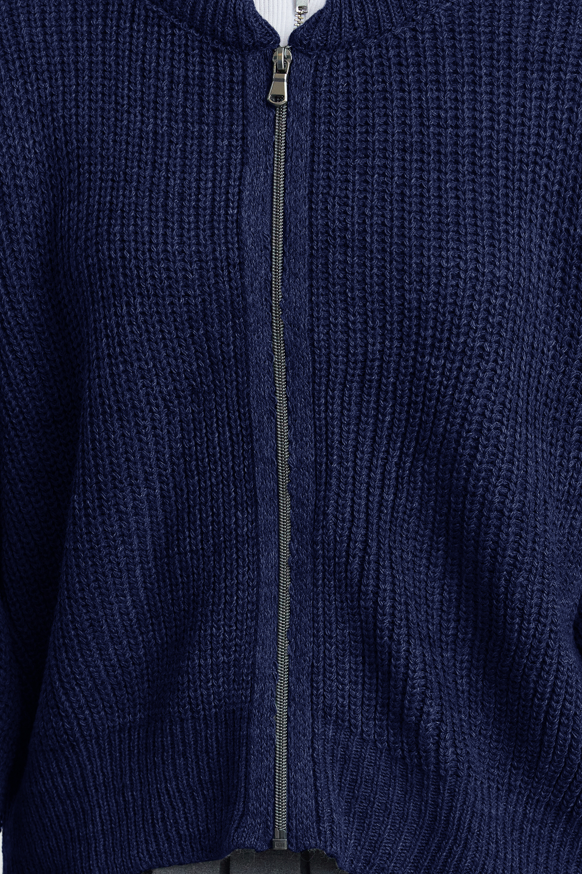 Trendyolmilla  Indigo Geniş Kalıp Bomber Yaka Fermuarlı Triko Hırka TWOAW24HI00153 - Görsel 3