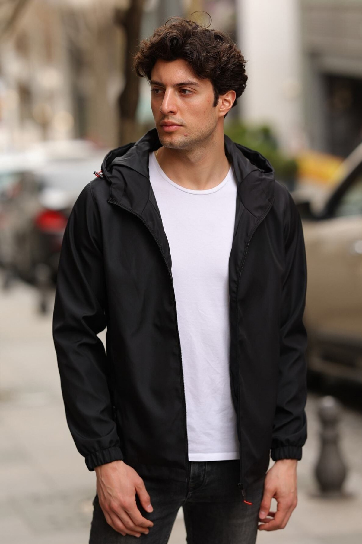 RİVERCLUP  Erkek Siyah Astarlı Kapüşonlu Cepli Yağmurluk - Rüzgarlık Ceket - Görsel 4