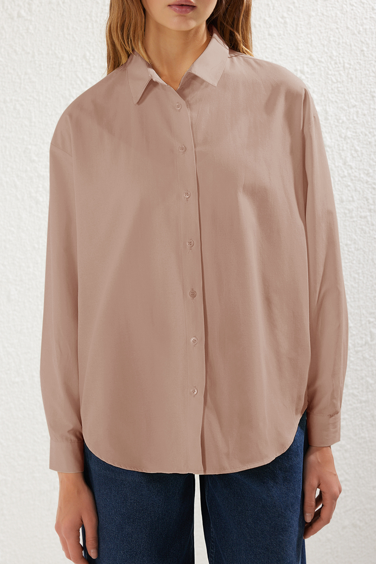 Trendyolmilla  Vizon Loose Fit Pamuklu Dokuma Gömlek TWOAW20GO0107 - Görsel 4