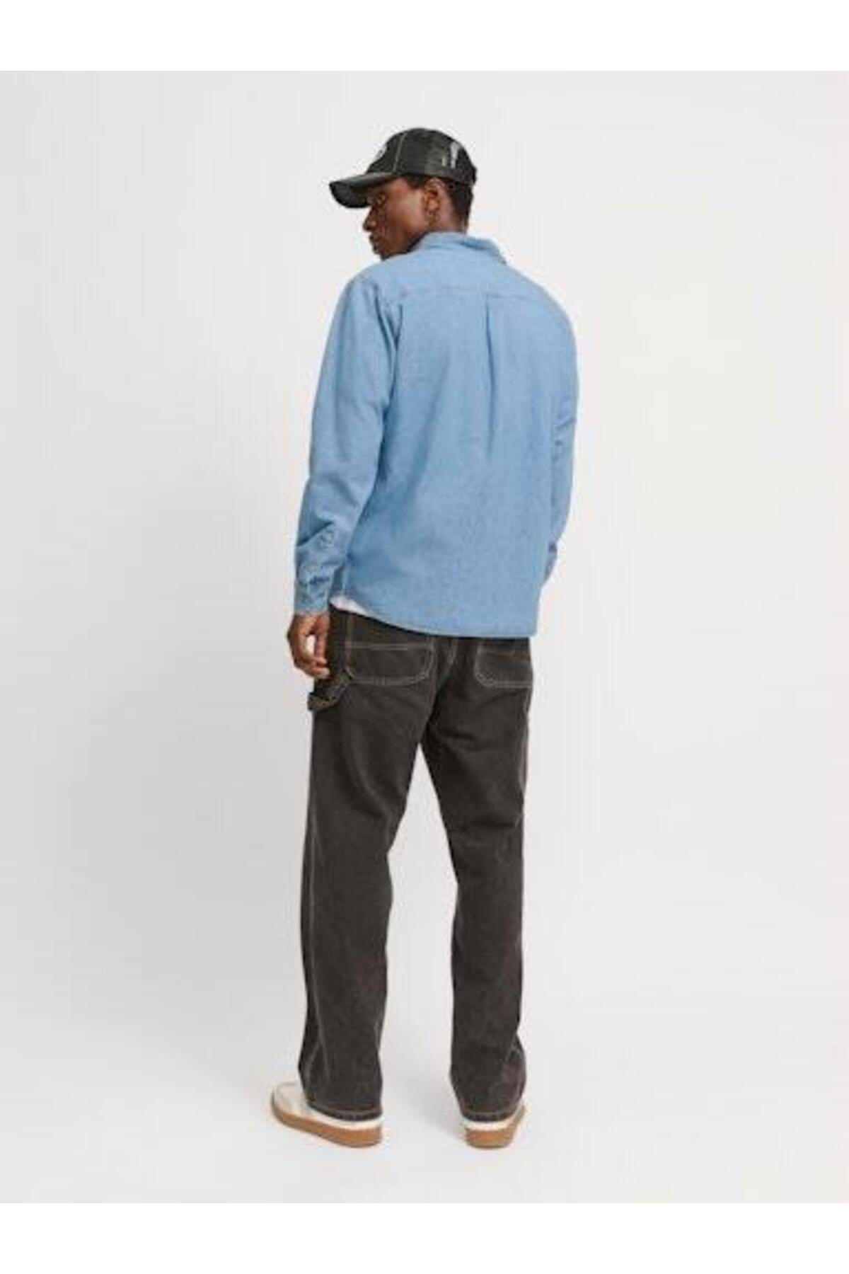 پیراهن جک اند جونز مردانه جین آبی  راسته Regular/رگولار    Çarpraz Bağlama کژوال/روزمره | Jack & Jones 12270005 TR - تصویر 6