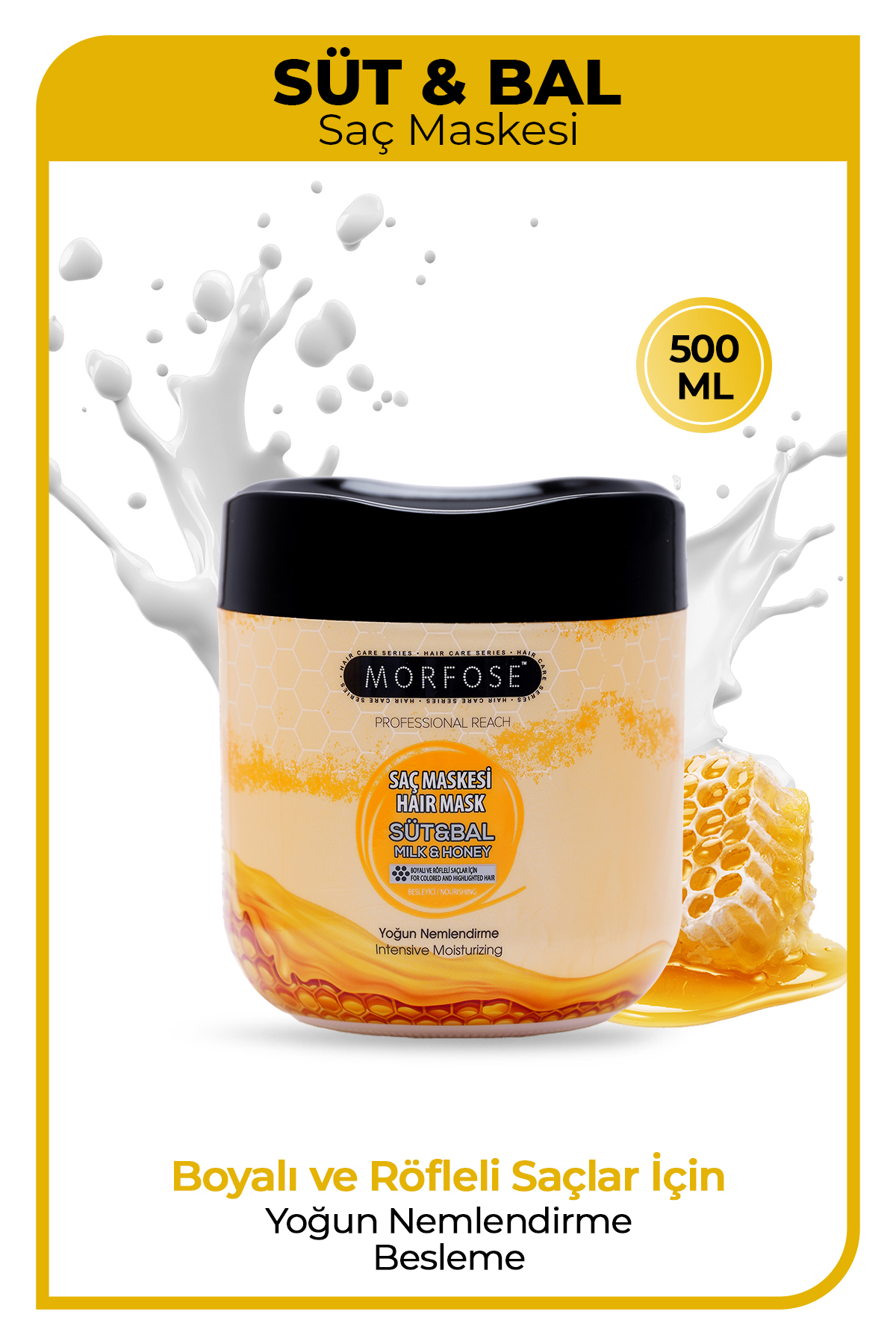 Morfose Süt & Bal Saç Maskesi 500 ml - Yoğun Nemlendirme, Besleme