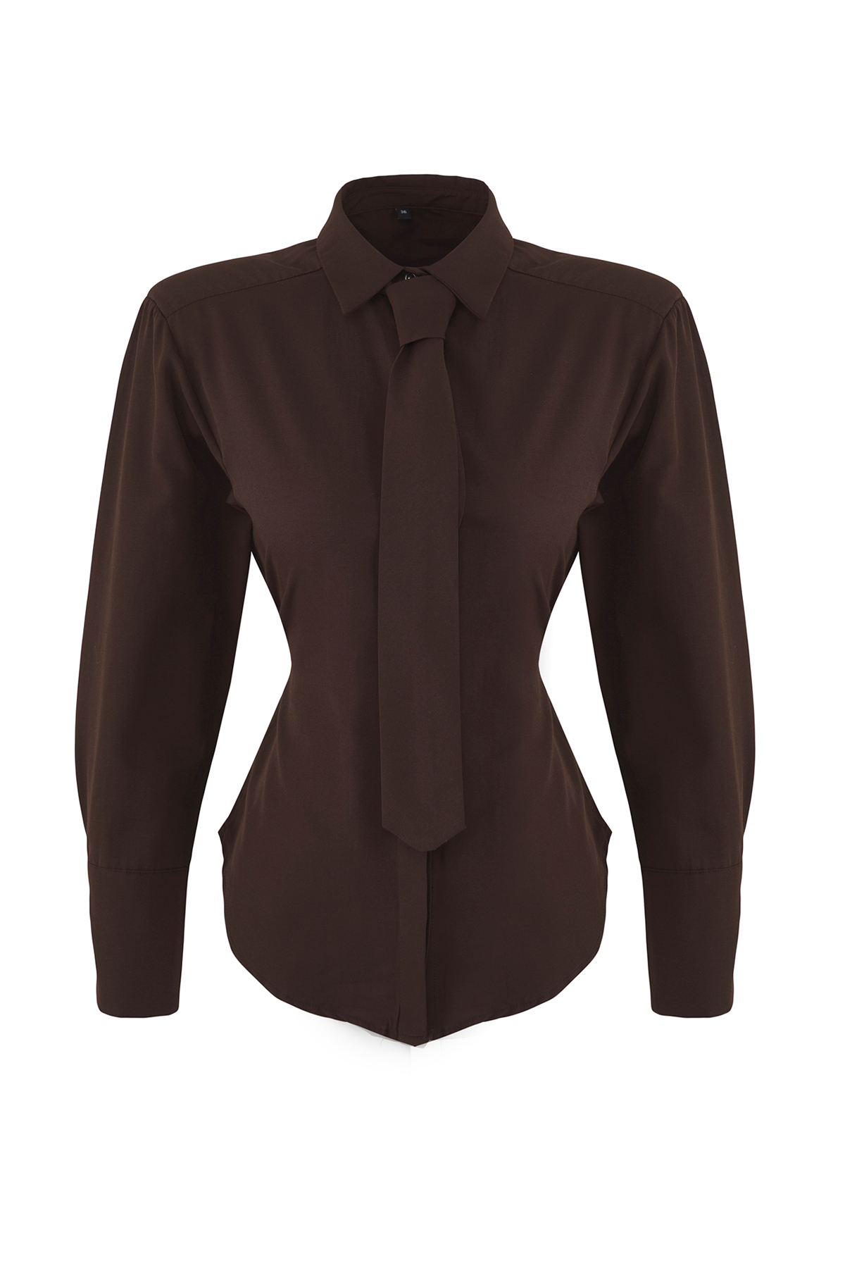 Trendyolmilla  Kahverengi Limited Edition Kravat Detaylı Fitted Gömlek TWOAW26GO00047