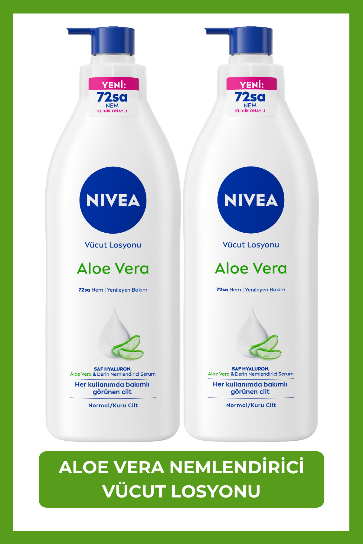 NIVEA Aloe Vera Nemlendirici Vücut Losyonu 400 ml,72 Saat Nemlendirici,Normal,Kuru Cilt,X2 Adet